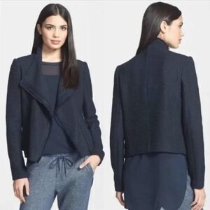 Vince Frayed Edge Scuba Moto Zip Jacket Navy Women's Small